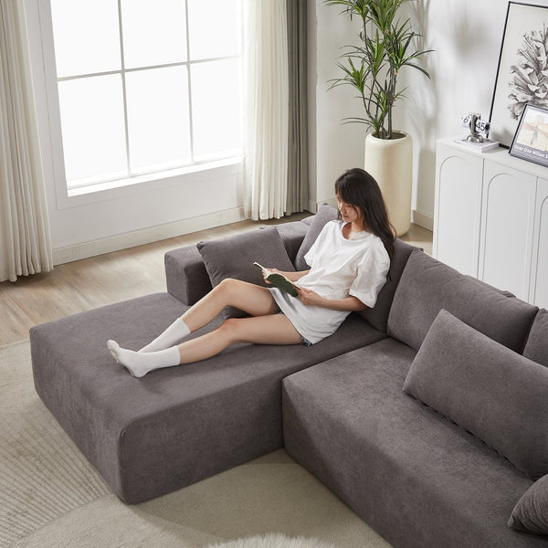 English Elm Modern Chenille Upholstered Sectional Sofa Set - 108" L Shaped Couch With 6 Pillows For Living Room W834S00400