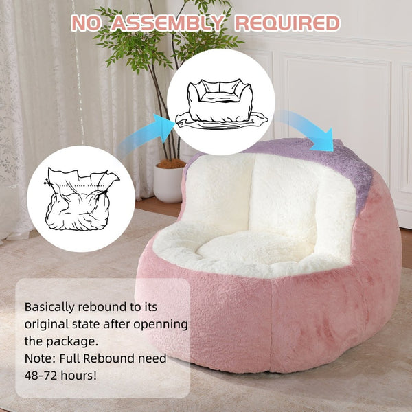 English Elm Oversized Multicolor Faux Fur Bean Bag Chair - Cozy Lounger With Shredded Foam, No Assembly Needed! W3723P375715-GIGA