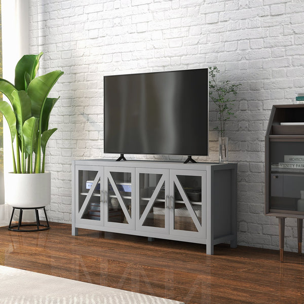 English Elm HOMCOM Compact TV Stand with Adjustable Shelves, Cable Management & Steel Frame for Small Rooms Gray W2225P229583