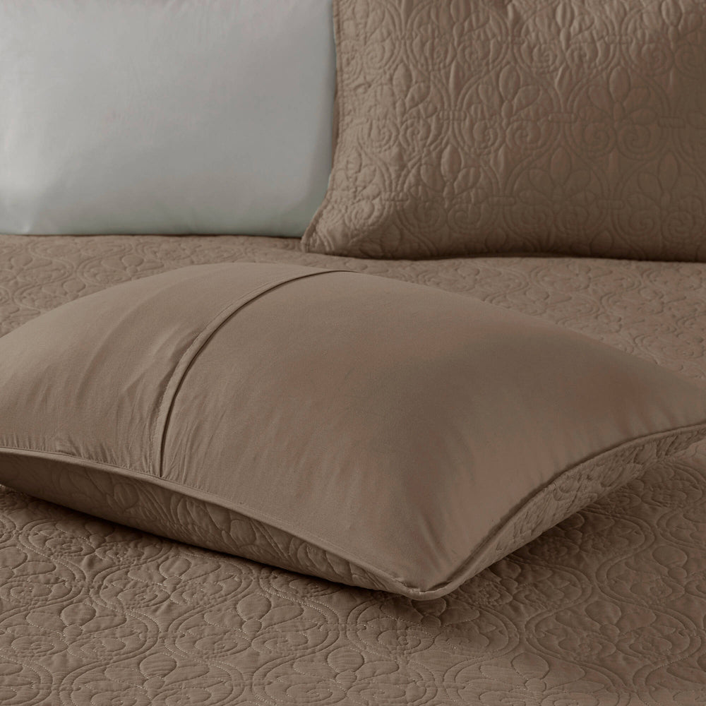 JLA Home Madison Park - 3 Reversible Quilt Set with Textured Stitching, Antimicrobial Cotton Fill for Year-Round Comfort Mocha MP13-6487