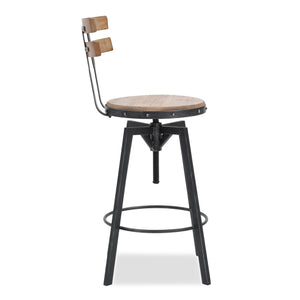 English Elm Christopher Knight Home® - METAL Rustic Barstool with Fir Wood Seat & Backrest, Adjustable 39–45" Height, Black Silver Frame 59330.00
