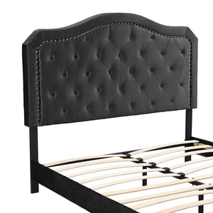 English Elm Upholstered Diamond Button Tufted Platform Bed with Velvet, LED Ambient Lighting, Sturdy Slats Black 65.75 L x 34.43 W x 4.72 H W2297P268385