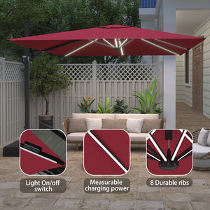 English Elm 11Ft Square Cantilever Patio Umbrella In Vibrant Red With Led Light - Perfect For Outdoor Relaxation T3609P347436