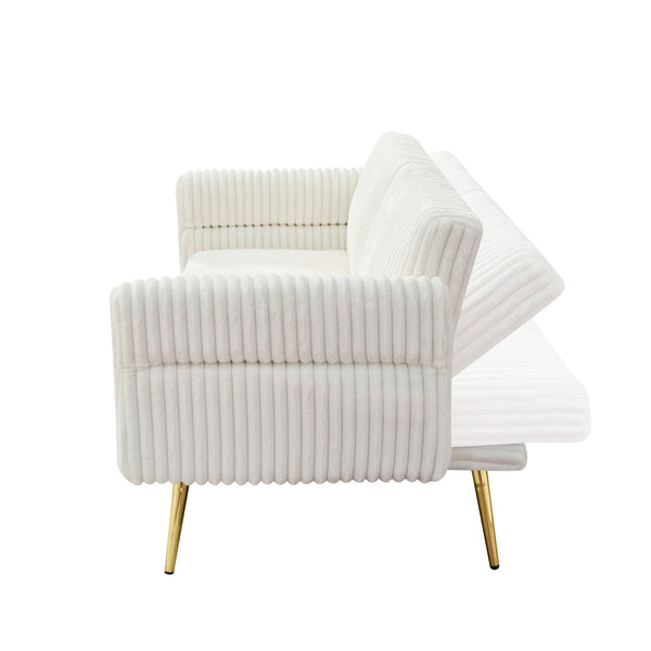 English Elm 79 Corduroy Sofa Bed Foldable Double Convertible Sleeper with Folding Armrests for Compact Living Rooms White W2290P250580