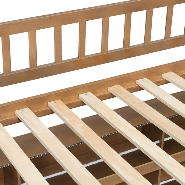 English Elm Full Over Bunk Bed with Led Lighting Pegboard Shelving and Pine Wood Frame Brown LT000278AAP