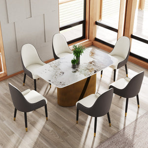 English Elm 63" Modern Artificial Stone Dining Table With Bronze Legs – Stylish, Durable, Seats 6-8 People! W1535S00359