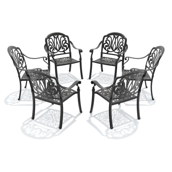 English Elm Cast Aluminum Outdoor Dining Chairs Set of 4 with Carved Relief Frame and Brown Cushions W1710S00507