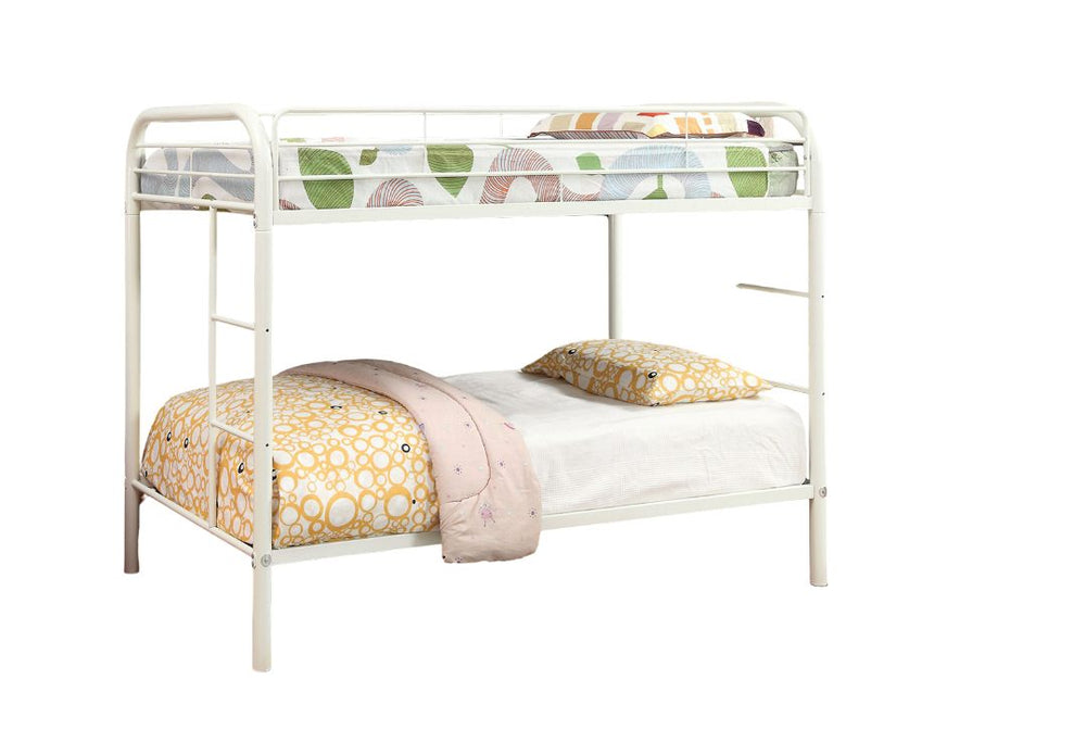 English Elm Full Metal Twin-Over-Twin Bunk Bed White Finish — Sturdy Steel Frame, Dual Ladders, Safety Rails, Space-Saving Design B2741P353765