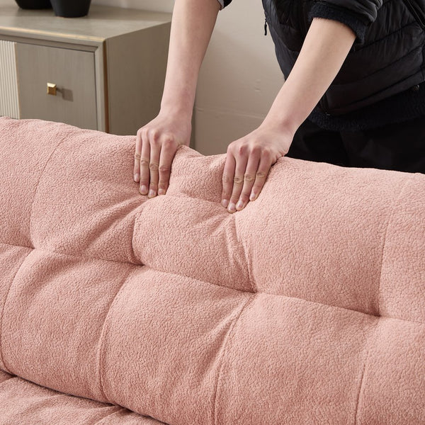 English Elm Modular Cloud Sectional Sofa Flannelette Upholstered Deep Seat with Plush Round Armrests Pink W2120S00044