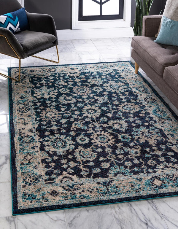 Unique Loom Penrose Krystle Machine Made Floral Rug Navy Blue, Beige/Blue/Ivory 9' 0" x 12' 0"