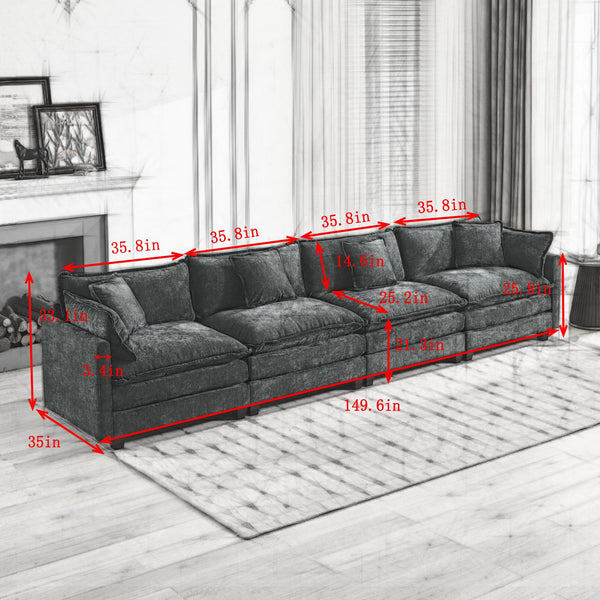 English Elm Cloud Sofa 4 Seats - Modular Sectional Couch In Green For Modern Living Rooms, Bedrooms & Comfort W1143S00021