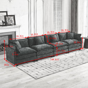 English Elm Cloud Sofa 4 Seats - Modern Modular Sectional Couch In Elegant Blue Chenille For Ultimate Comfort & Style W1143S00049