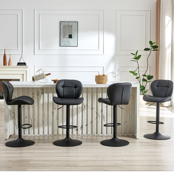 English Elm Set of 2 Adjustable Pu Tufted Barstools with Metal Base for Kitchen or Bar W3875P382611