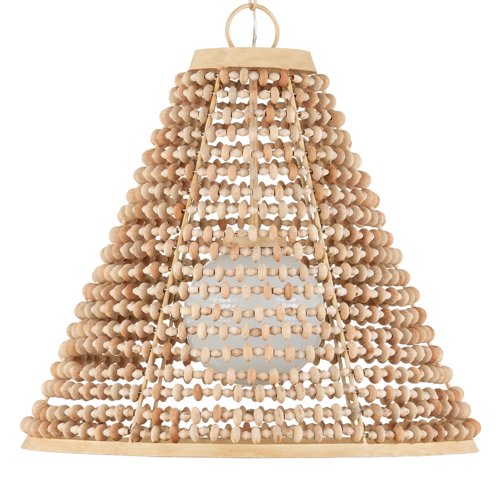 Pendulum Pendant - Bohemian Chic Light Fixture with Unique Wood Beads & Coco Cream Finish, 25.5"