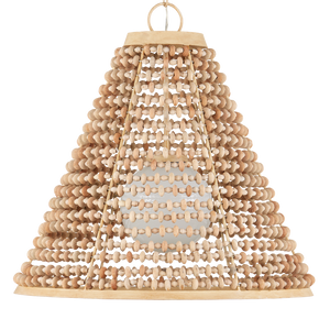 Pendulum Pendant - Bohemian Chic Light Fixture with Unique Wood Beads & Coco Cream Finish, 25.5"