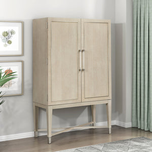English Elm 1pc Oak Bar Cabinet with Led Mirrored Interior Stemware Rack and Pull Out Tray B011P474393