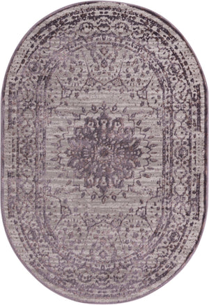Unique Loom Aberdeen Derbyshire Machine Made Medallion Rug Violet, Ivory/Beige 4' 0" x 6' 0"
