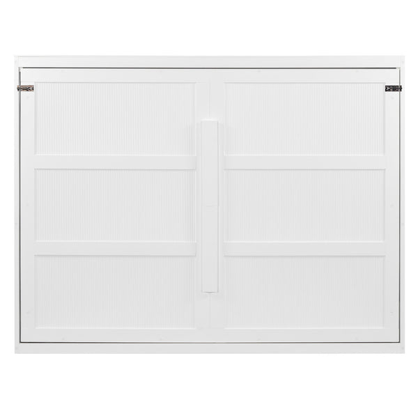 English Elm Queen Murphy Wall Bed with Led Lighting Modern Cabinet Folds Flat for Studio Living White LP100973AAK