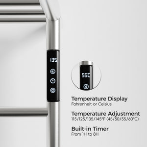 English Elm Heated Carbon-Fiber Towel Rack with Top Shelf and Timer, Rapid 3–7min Warmth, IPX4 Waterproof Brushed Nickel T3177P305028