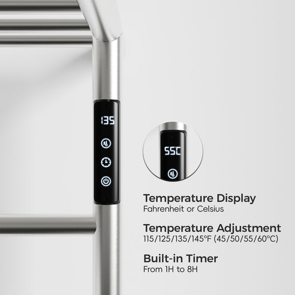 English Elm Heated Carbon-Fiber Towel Rack with Top Shelf and Timer, Rapid 3–7min Warmth, IPX4 Waterproof Brushed Nickel T3177P305028