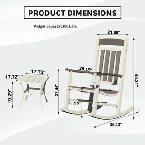 English Elm Outdoor HDPE Rocking Chairs Set of 3 – Weatherproof Oversized Patio Rockers, Ergonomic 380lb Support, Fade‑Resistant Elegance Grey+White W1859P360050
