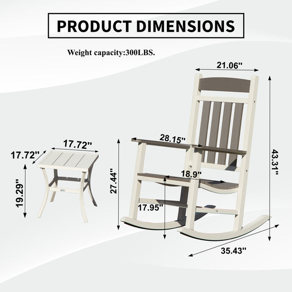 English Elm Outdoor HDPE Rocking Chairs Set of 3 – Weatherproof Oversized Patio Rockers, Ergonomic 380lb Support, Fade‑Resistant Elegance Grey+White W1859P360050