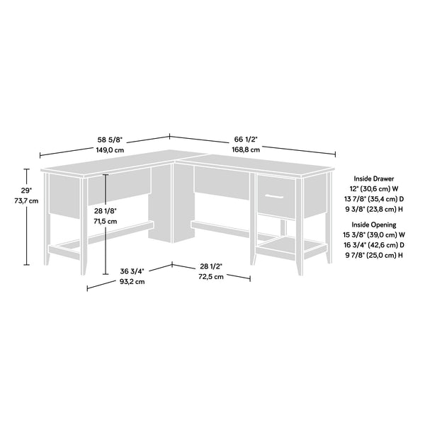 English Elm L-Shaped Desk: Modern White Finish For Small Spaces, Home Offices & Organized Workstations B356P402655