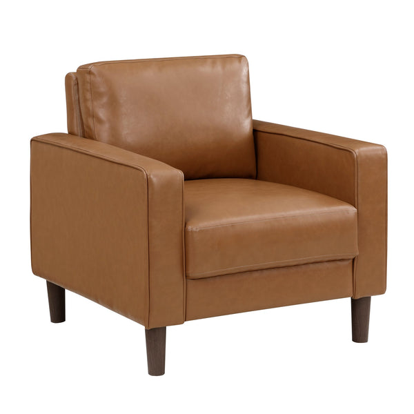 English Elm Modern Brown Faux Leather Malcolm Chair with Track Arms, Welt Trim, Cushioned Seat, Solid Wood Base — Versatile Modern-Transitional Accent for Living Room B011P394846