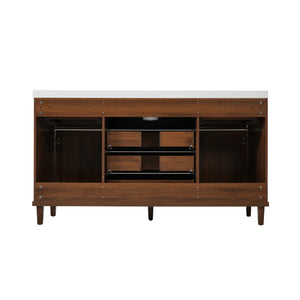English Elm 60" Boutique Bathroom Vanity Rattan Doors Soft Close Drawers Smc Sink Pine Legs Brown N817P397678B