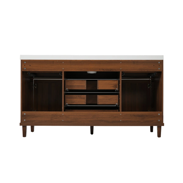 English Elm 60" Boutique Bathroom Vanity Rattan Doors Soft Close Drawers Smc Sink Pine Legs Brown N817P397678B
