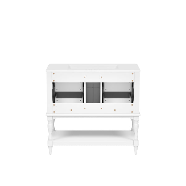 English Elm 36" Bathroom Vanity with Sink Combo, 36" Ceramic Undermount Basin, Solid Wood Frame, 4 Drawers, Waterproof Painted Finish White N710P250654K