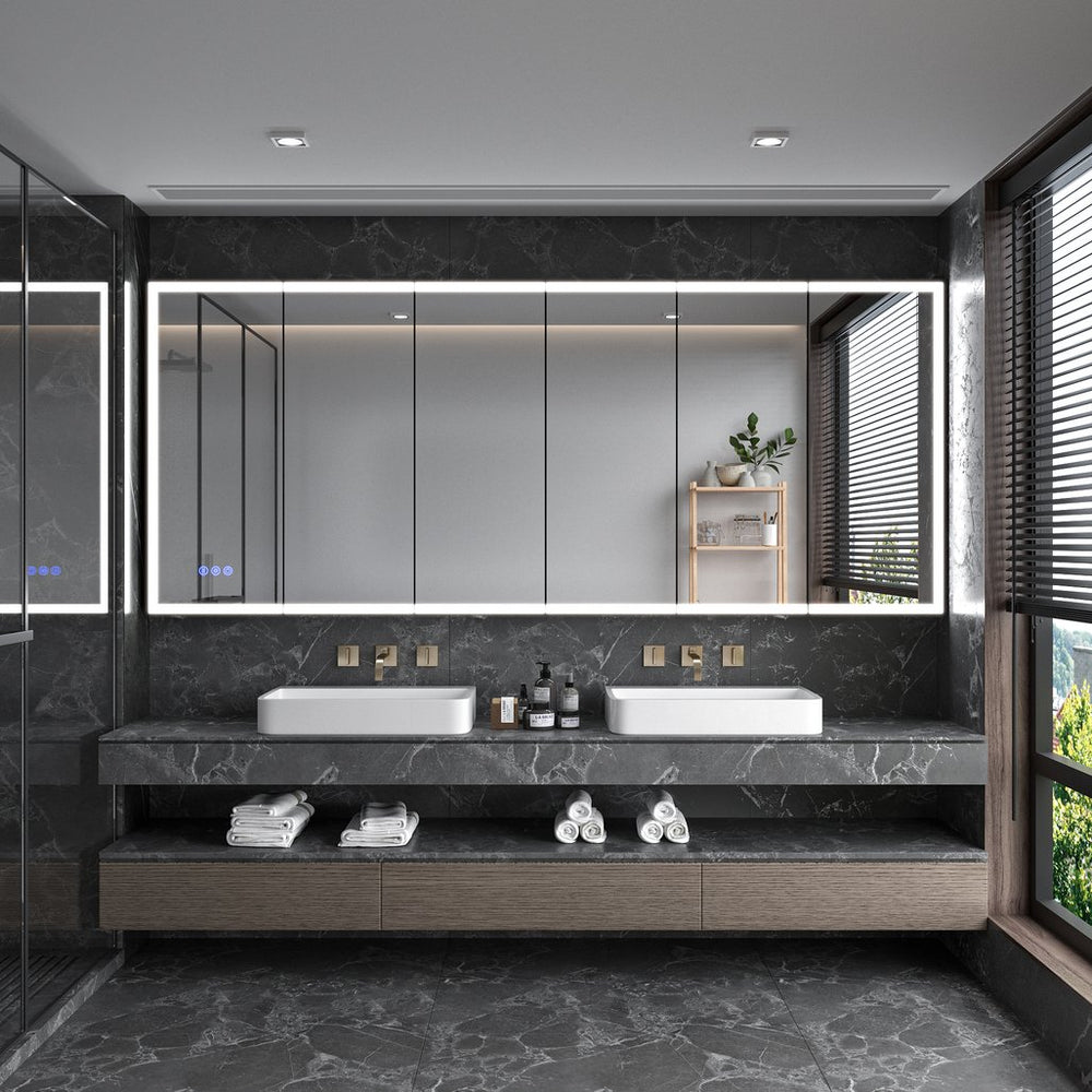 English Elm Led Medicine Cabinet With Mirror - 96"X40" Wall-Mounted, Anti-Fog, Adjustable Brightness & Colors W3735P374375