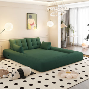 English Elm Human 78.7" Multi-Functional Foldable Sofa Bed – 3-in-1 Teddy Foam Sleeper, Removable Cushions, 2-Seater Guest Lounge Green W1885P277276