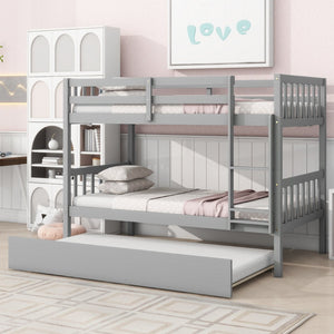 English Elm Twin Over Twin Bunk Bed With Trundle - Stylish Grey Rubberwood, Convertible, Safe & Space-Saving! W504S00156-GIGA