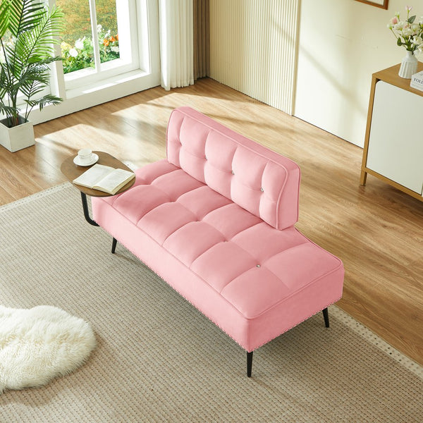 English Elm 54-inch Velvet Tufted Loveseat with Rotating Tray Table Nailhead Trim Compact Seating Pink W1359P438326