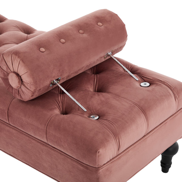English Elm Modern Tufted Velvet Bench with Gourd Legs and Pillows for Bedroom Entryway Pink N761P335807H