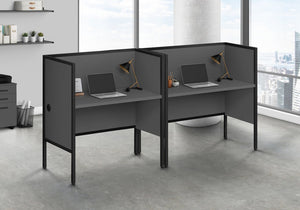 English Elm Office 48" Cubicle Desk Grey Laminate with Black Metal Frame, Privacy Panel & Cable Management B2710P219928