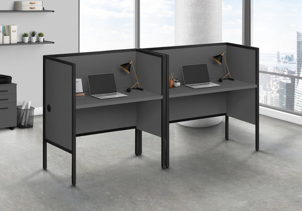 English Elm Office 48" Cubicle Desk Grey Laminate with Black Metal Frame, Privacy Panel & Cable Management B2710P219928