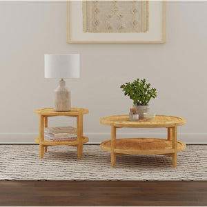 English Elm Runnion Rustic Mango Wood 2 Piece Coffee and End Table Set with Open Shelves B062S01450