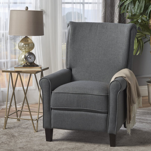 English Elm Christopher Knight Home® - Manual Charcoal Push Back Recliner — Compact Fabric Seat, Plush Support, Space-Saving Comfort for Homes 61369.00CCL