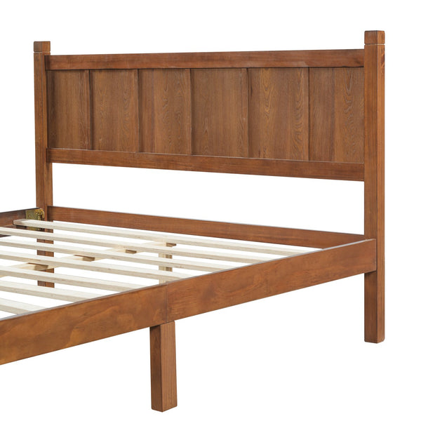 English Elm Queen Platform Bed Shaker Farmhouse Style with Vertical Slat Headboard and Wood Grain Finish Walnut N733P422480D