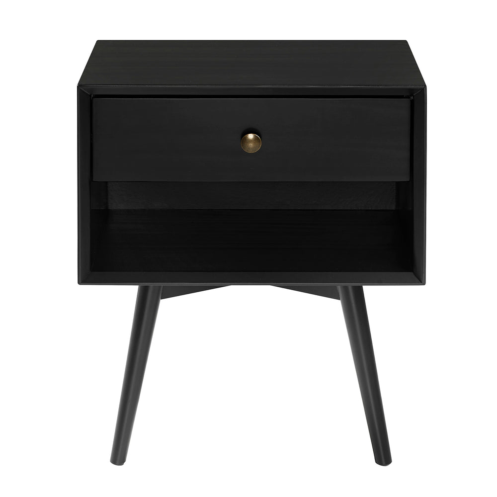 English Elm Walker Edison - Mid-Century Solid Wood Nightstand in Black with Single Drawer, Angled Legs, Beveled Edges, Eco-Friendly Finish B185P169292