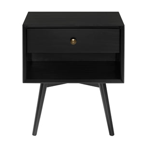 English Elm Walker Edison - Mid-Century Modern Single-Drawer Solid Wood Nightstand - Black