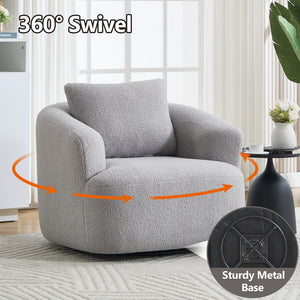 English Elm 360° Swivel Barrel Chair Teddy Fleece Upholstery with Pillow for Bedroom Reading Nook Light Gray W1803P363036