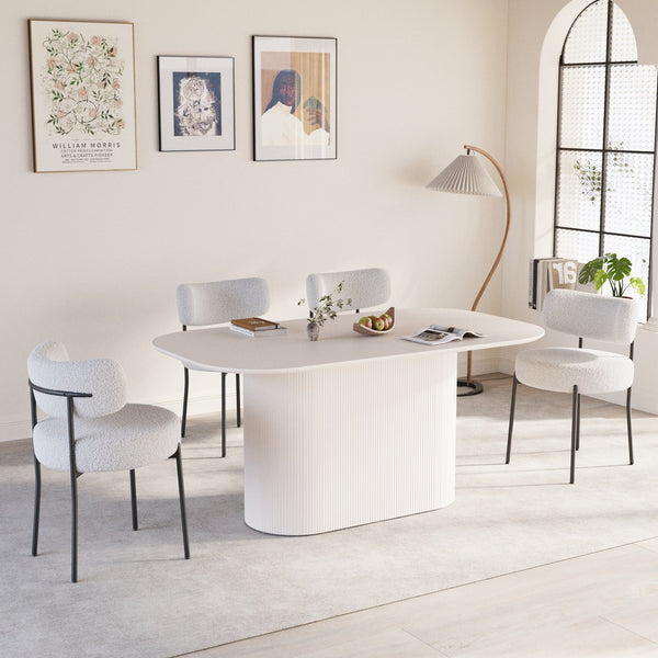 English Elm 63" Modern-Medieval Cream Mdf Dining Table Set With 4 Cushioned Chairs - Stylish & Versatile Design W2189S00707