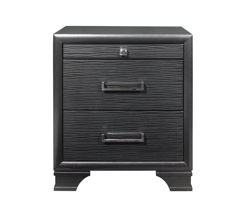 English Elm CIVIC Gray Nightstand with Tapered Legs, Solid Wood + MDF, Acrylic Hardware, 2 Spacious Drawers B201P215830