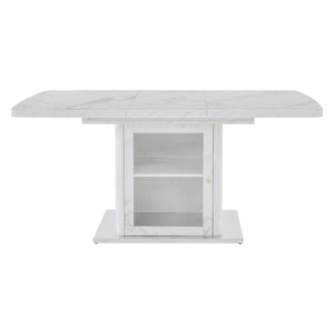 English Elm 47.24"-63"Modern Rectangle Dining Table with Extendable Top, Printed Marble Look, Sturdy Steel Base & Storage White W757P331962