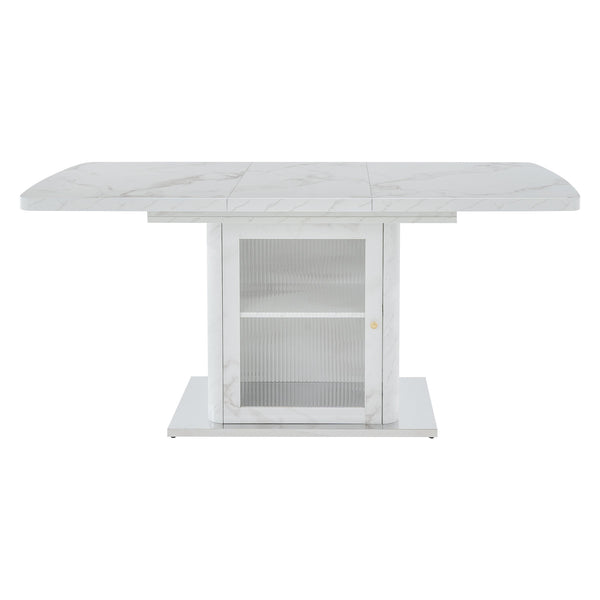 English Elm 47.24"-63"Modern Rectangle Dining Table with Extendable Top, Printed Marble Look, Sturdy Steel Base & Storage White W757P331962