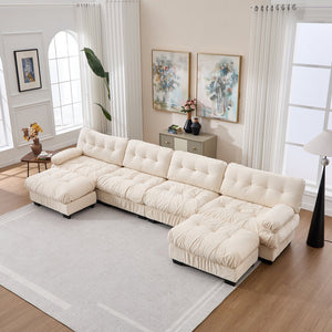 English Elm U Shaped Modular Cloud Sectional with Plush Flannelette Upholstery Deep Seat Living Room Sofa Beige W2120S00053