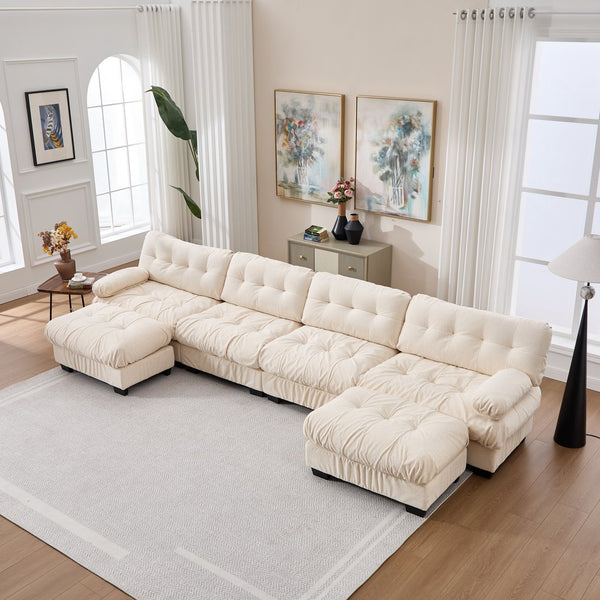 English Elm U Shaped Modular Cloud Sectional with Plush Flannelette Upholstery Deep Seat Living Room Sofa Beige W2120S00053